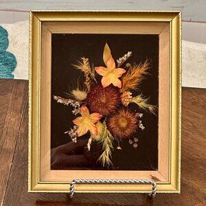 vintage herbarium dried flowers in gold frame